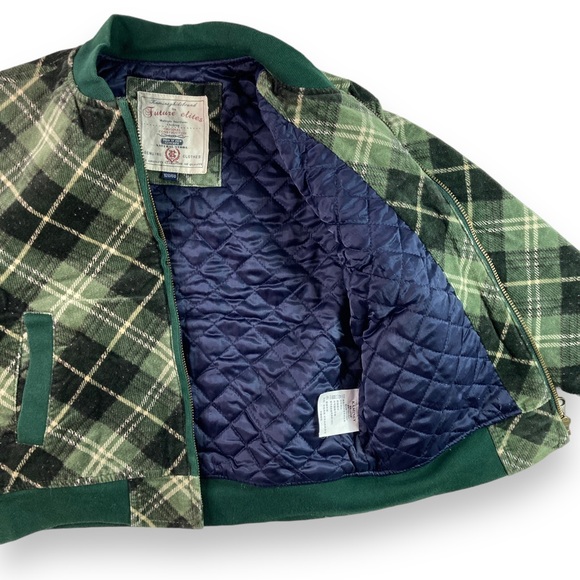 Kaminey Size 7 Tartan Plaid Bomber Jacket Quilted Lined Green Embroidered 120/60 - Picture 8 of 13